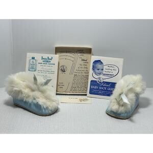 Vintage 50s Mrs Day's Ideal Baby Shoes Leather size 2 Blue/White Made in USA